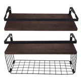 2 Set Wall Mounted Storage Shelves Bathroom Metal Wire Rustic Floating Shelf for Kitchen Office