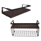 2 Set Wall Mounted Storage Shelves Bathroom Metal Wire Rustic Floating Shelf for Kitchen Office - Top-Down View
