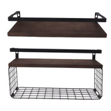 2 Set Wall Mounted Storage Shelves Bathroom Metal Wire Rustic Floating Shelf for Kitchen Office - 45-Degree Angle