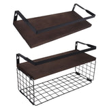 2 Set Wall Mounted Storage Shelves Bathroom Metal Wire Rustic Floating Shelf for Kitchen Office - Close-Up Angle