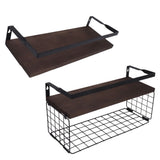 2 Set Wall Mounted Storage Shelves Bathroom Metal Wire Rustic Floating Shelf for Kitchen Office - Low Angle