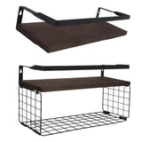 2 Set Wall Mounted Storage Shelves Bathroom Metal Wire Rustic Floating Shelf for Kitchen Office - Extra Image