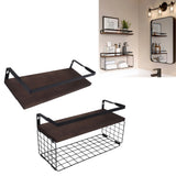 2 Set Wall Mounted Storage Shelves Bathroom Metal Wire Rustic Floating Shelf for Kitchen Office