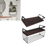 2 Set Wall Mounted Storage Shelves Bathroom Metal Wire Rustic Floating Shelf for Kitchen Office - Extra Image