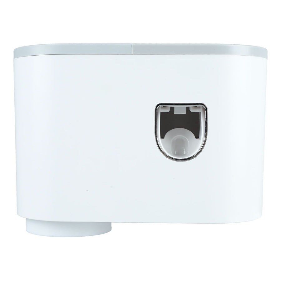 Wall Toothbrush Holder Top Storage Tray Adhesive Wall Mounted Toothbrush Rack with Toothpaste Dispenser for Bathroom