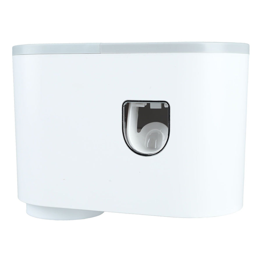Wall Toothbrush Holder Top Storage Tray Adhesive Wall Mounted Toothbrush Rack with Toothpaste Dispenser for Bathroom