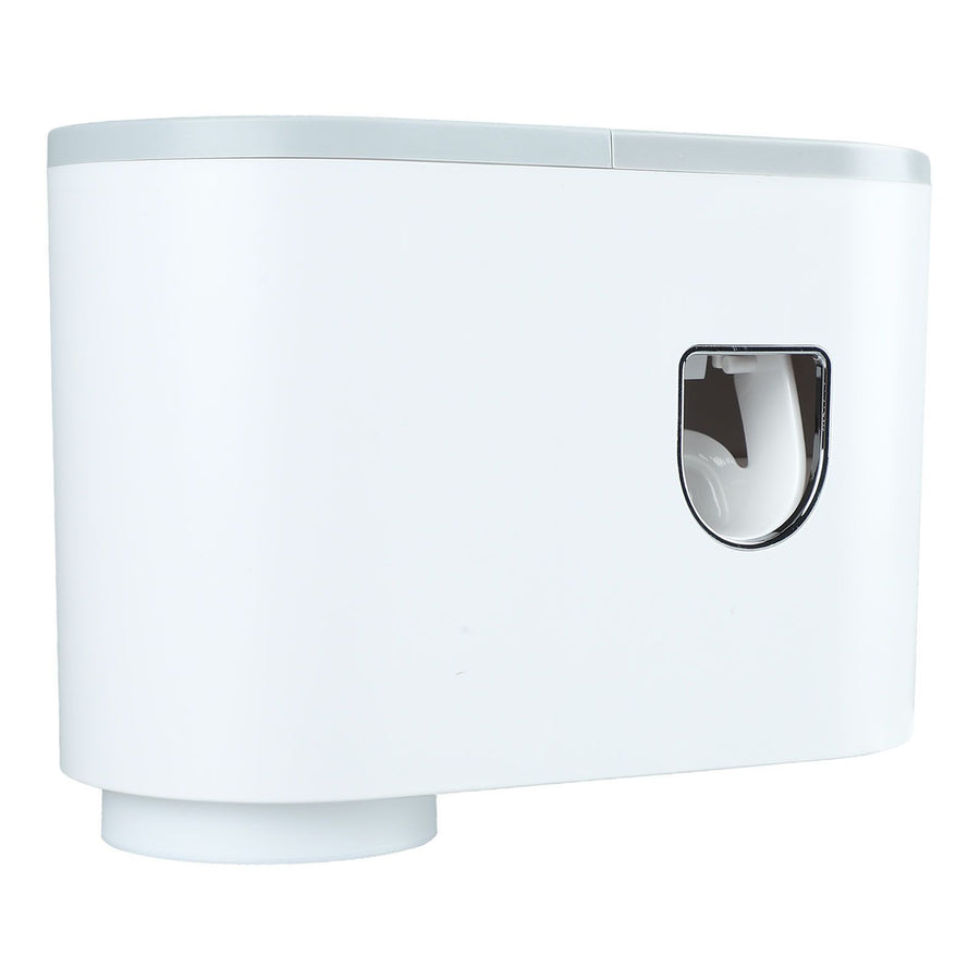 Wall Toothbrush Holder Top Storage Tray Adhesive Wall Mounted Toothbrush Rack with Toothpaste Dispenser for Bathroom