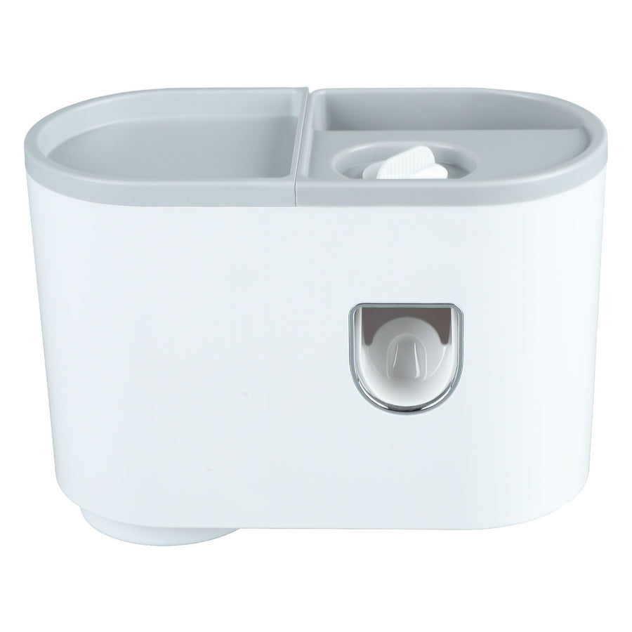 Wall Toothbrush Holder Top Storage Tray Adhesive Wall Mounted Toothbrush Rack with Toothpaste Dispenser for Bathroom