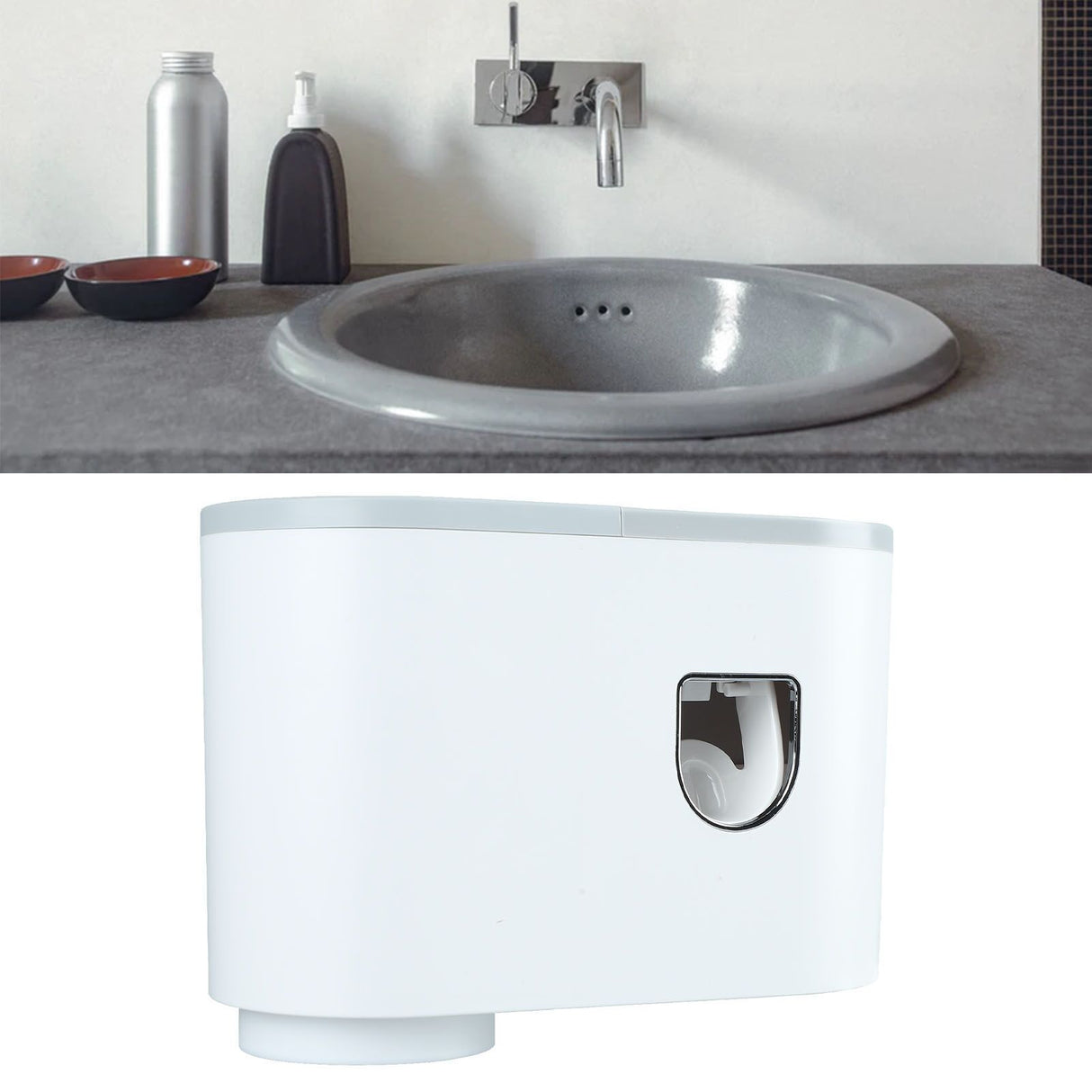Wall Toothbrush Holder Top Storage Tray Adhesive Wall Mounted Toothbrush Rack with Toothpaste Dispenser for Bathroom