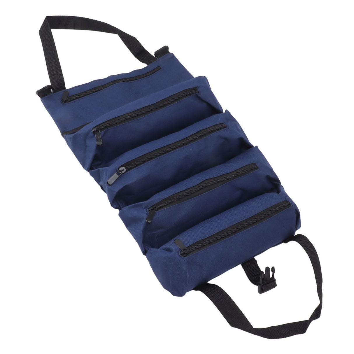 Roll Up Tool Bag 5 Zipper Pockets Portable Oxford Cloth Electricians Tool Bag for Carpenter Plumber Blue