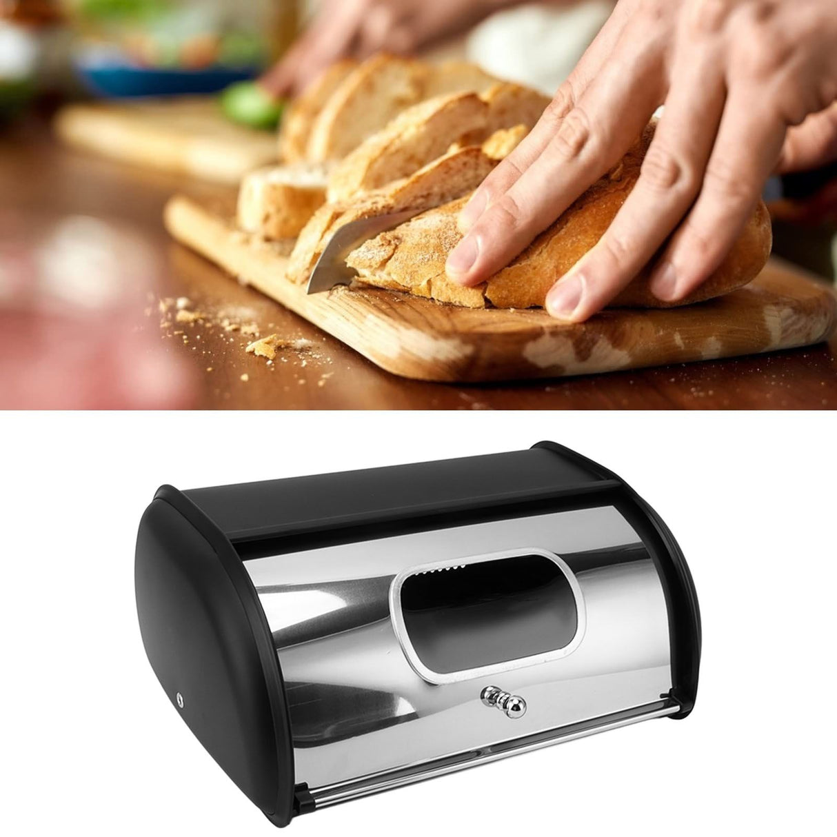 Bread Bin Bread Box Bread Holder Storage Container With Small Window for Kitchen Countertop Black