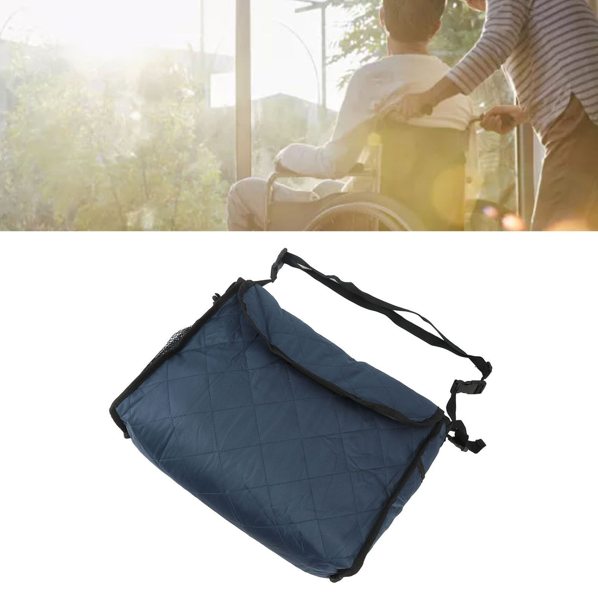 Wheelchair Bag Large Capacity Foldable One Shoulder Storage Hanging Bag for Walkers Rollators Navy Blue