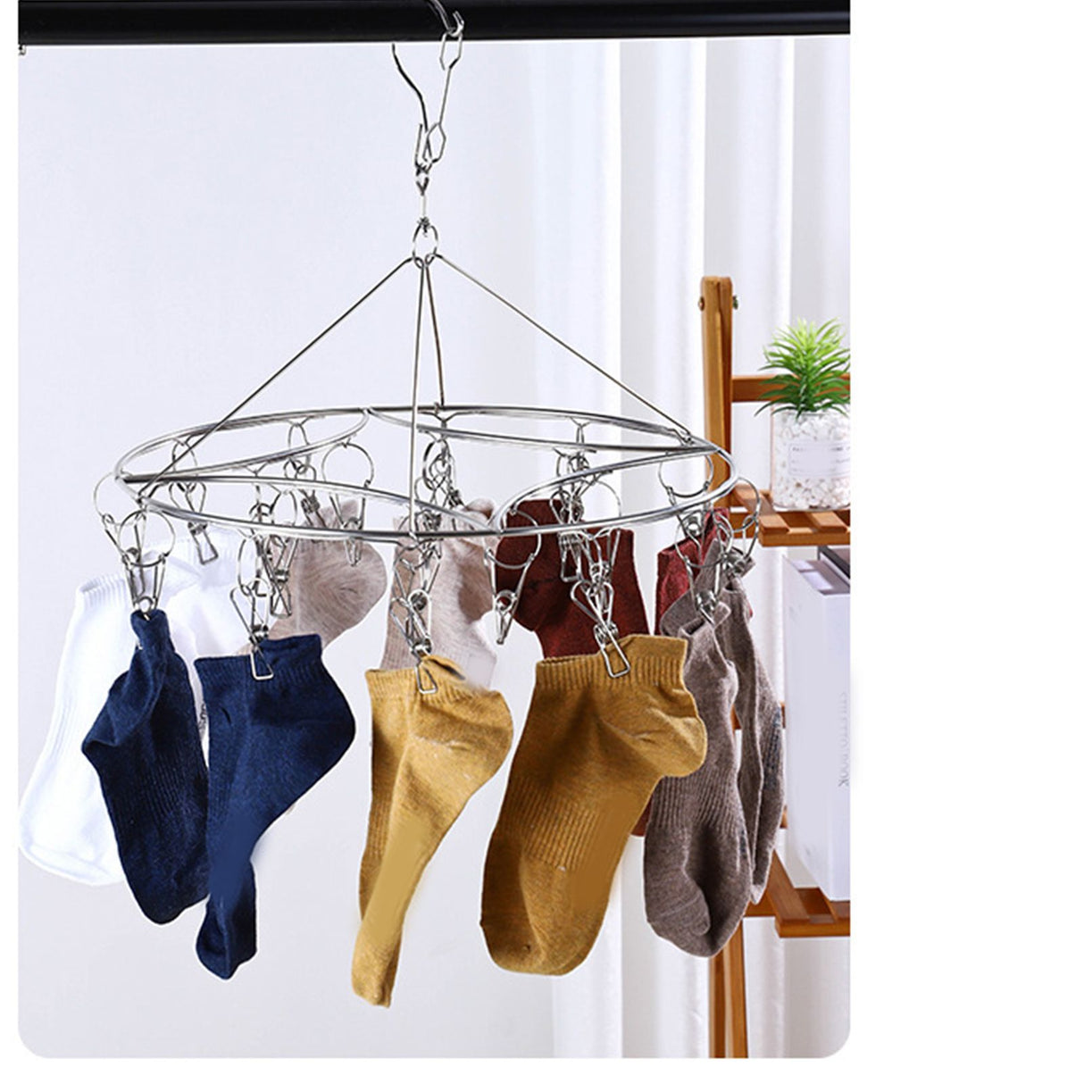 Clothes Drying Hanger Stainless Steel Multi Clip Laundry Drip Hanging Rack for Underwear Socks Hat Round