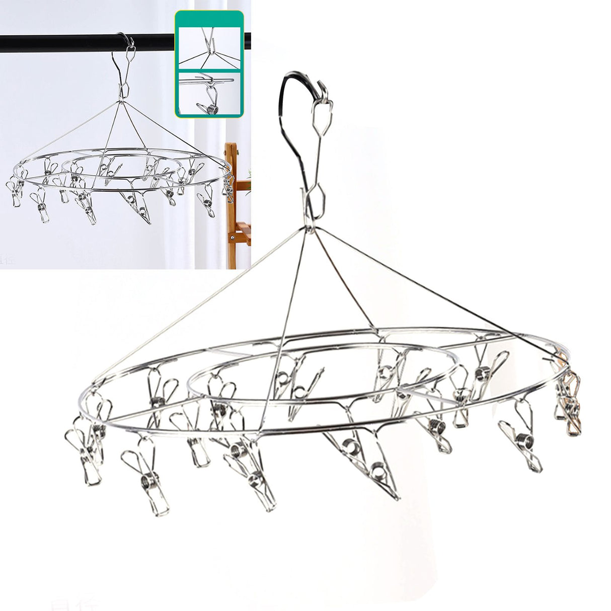 Clothes Drying Hanger Stainless Steel Multi Clip Laundry Drip Hanging Rack for Underwear Socks Hat No Loop Round