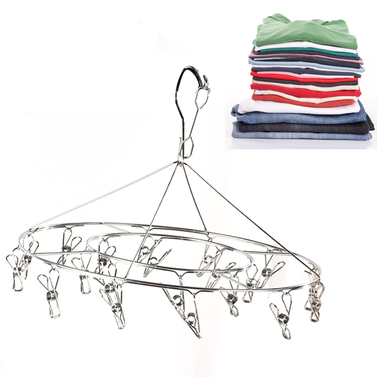 Clothes Drying Hanger Stainless Steel Multi Clip Laundry Drip Hanging Rack for Underwear Socks Hat No Loop Round