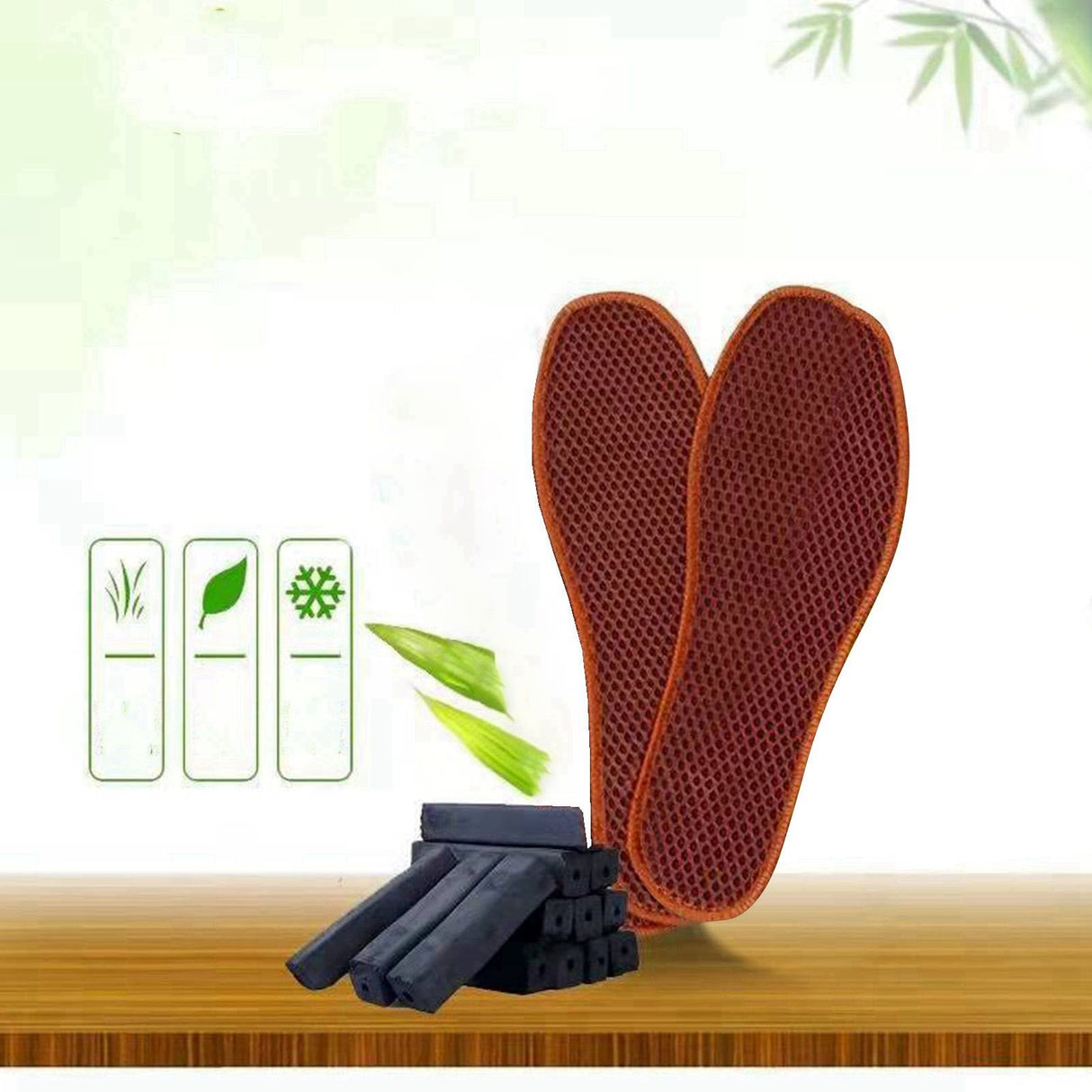 Bamboo Charcoal Deodorant Mesh Insoles Breathable Absorb Sweat Shoe Pads for Men Women Khaki 41