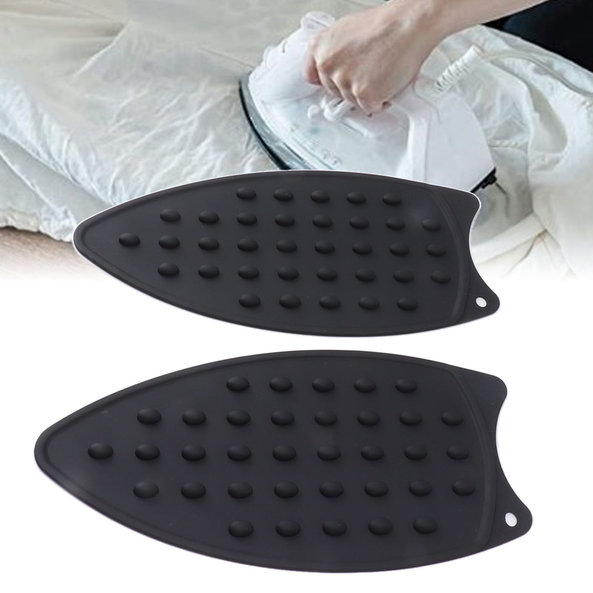 2Pcs Silicone Iron Rest Pad Durable Impact Resistant Heat Resistant Iron Mat for Ironing Boards Irons Black