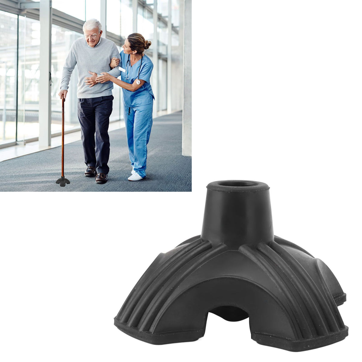 Cane Tip Walking Rubber Foot Pad Replacement 4 Prong Self Standing Non Slip Base