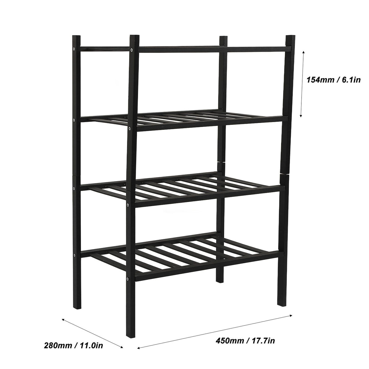Bamboo Shoe Rack Stackable Shoe Shelf Storage Organizer for Closet Entryway Hallway Bathroom Living Room Black 4 Layer