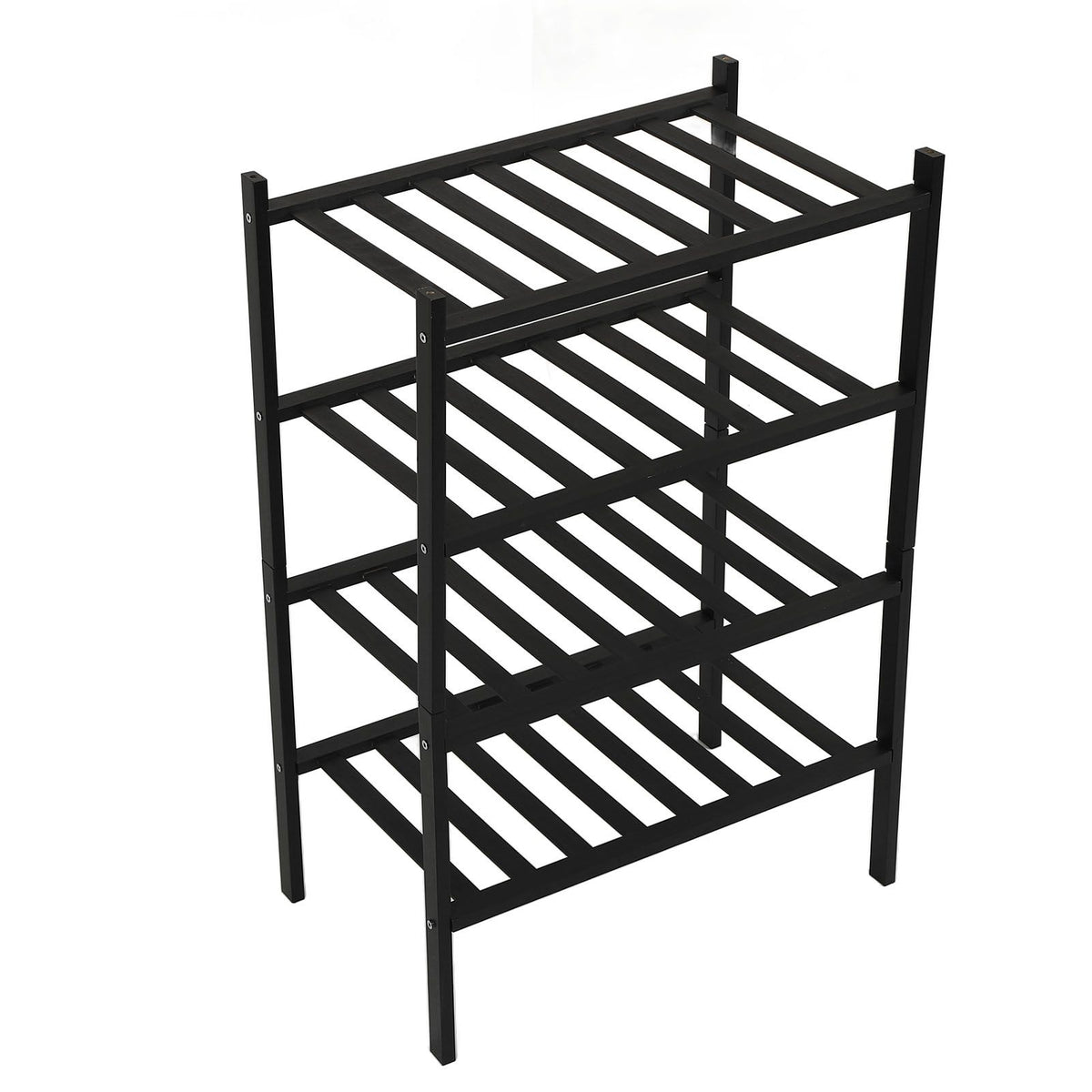 Bamboo Shoe Rack Stackable Shoe Shelf Storage Organizer for Closet Entryway Hallway Bathroom Living Room Black 4 Layer