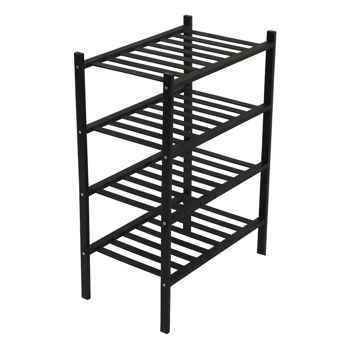 Bamboo Shoe Rack Stackable Shoe Shelf Storage Organizer for Closet Entryway Hallway Bathroom Living Room Black 4 Layer