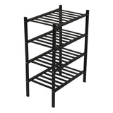 Bamboo Shoe Rack Stackable Shoe Shelf Storage Organizer for Closet Entryway Hallway Bathroom Living Room Black 4 Layer - Low Angle