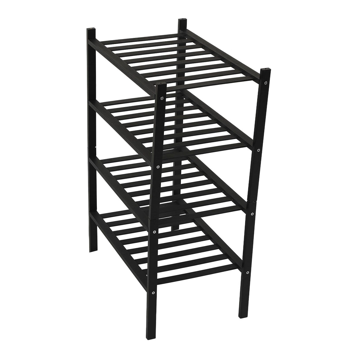 Bamboo Shoe Rack Stackable Shoe Shelf Storage Organizer for Closet Entryway Hallway Bathroom Living Room Black 4 Layer