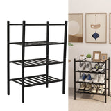 Bamboo Shoe Rack Stackable Shoe Shelf Storage Organizer for Closet Entryway Hallway Bathroom Living Room Black 4 Layer