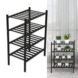Bamboo Shoe Rack Stackable Shoe Shelf Storage Organizer for Closet Entryway Hallway Bathroom Living Room Black 4 Layer - Extra Image