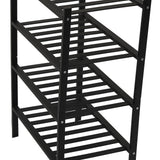 Bamboo Shoe Rack Stackable Shoe Shelf Storage Organizer for Closet Entryway Hallway Bathroom Living Room Black 4 Layer - Extra Image