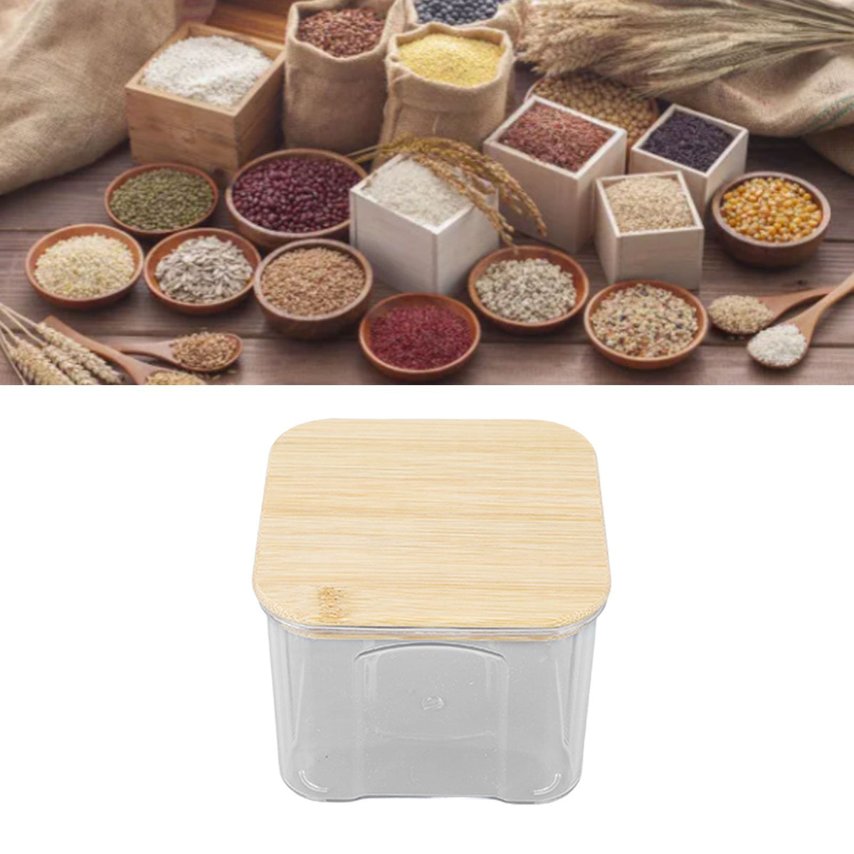 Airtight Food Storage Container Clear Food Storage Jar with Bamboo Lid for Noodles Flour Cereal Rice Tea Coffee Beans 650ml 10.7x8.2cm / 4.2x3.2in