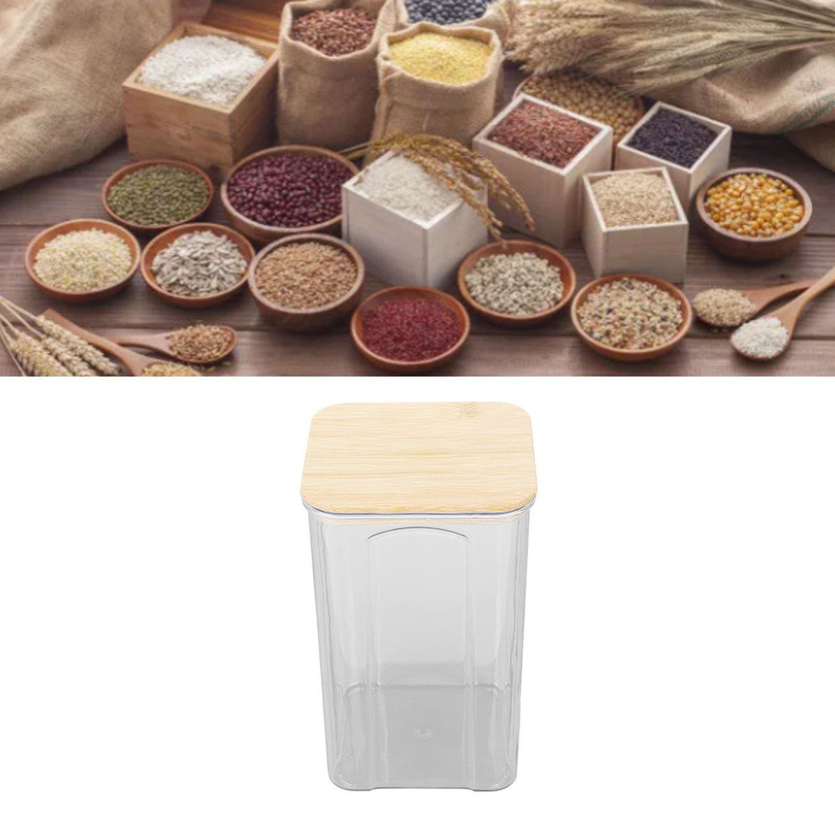Airtight Food Storage Container Clear Food Storage Jar with Bamboo Lid for Noodles Flour Cereal Rice Tea Coffee Beans 1400ml 10.7x17cm / 4.2x6.7in