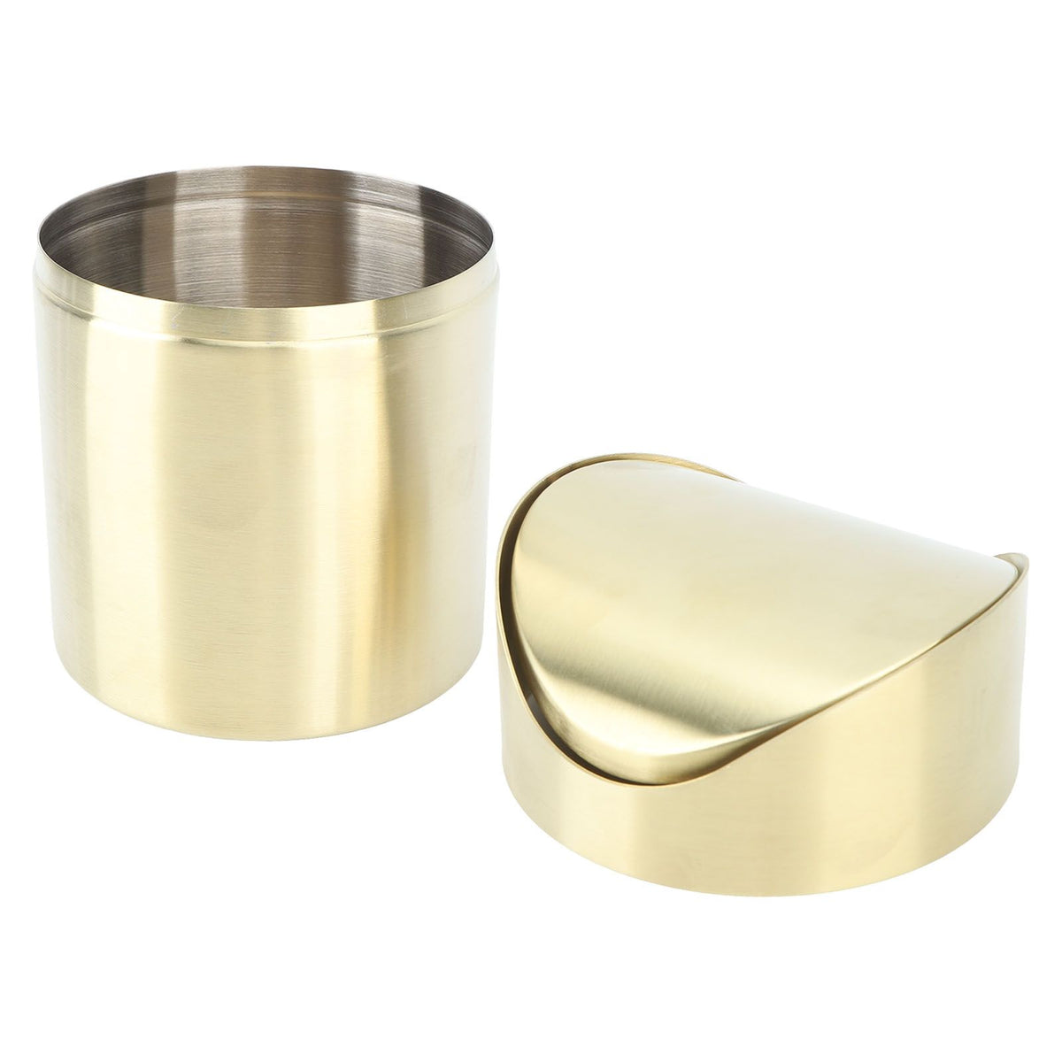 Desktop Trash Can 304 Stainless Steel Fingerprint Proof Compact Space Saving Mini Countertop Trash Can for Office Gold