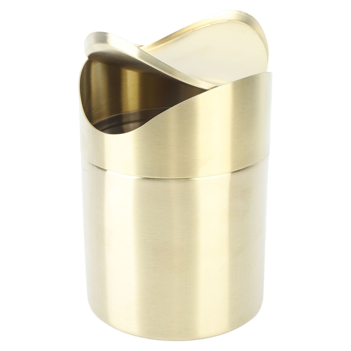 Desktop Trash Can 304 Stainless Steel Fingerprint Proof Compact Space Saving Mini Countertop Trash Can for Office Gold