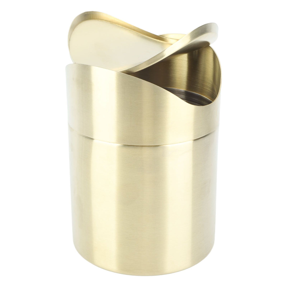 Desktop Trash Can 304 Stainless Steel Fingerprint Proof Compact Space Saving Mini Countertop Trash Can for Office Gold