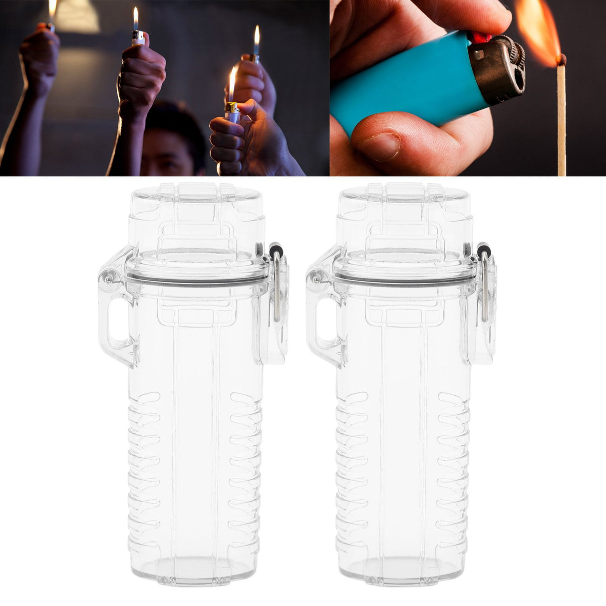 2Pcs Lighter Case Waterproof Lighter Storage Container Plastic for Outdoor Camping Hiking Transparent