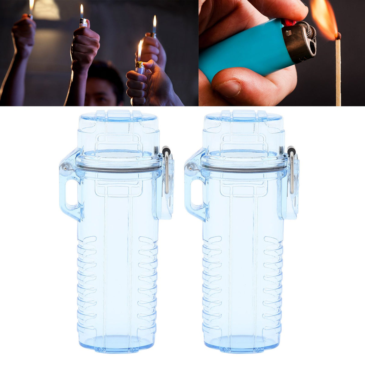 2Pcs Lighter Case Waterproof Lighter Storage Container Plastic for Outdoor Camping Hiking Transparent Blue