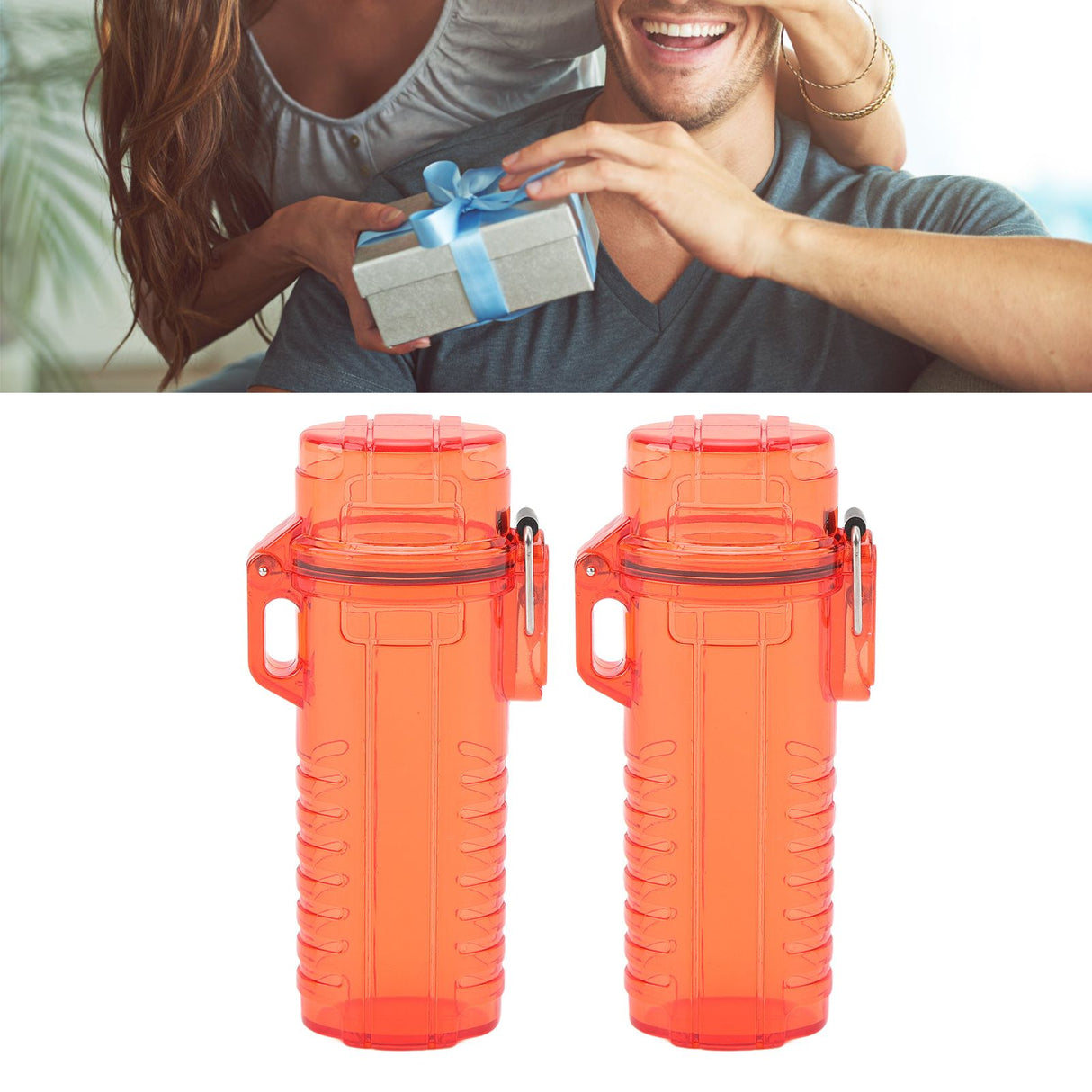 2Pcs Lighter Case Waterproof Lighter Storage Container Plastic for Outdoor Camping Hiking Transparent Red