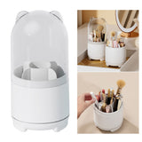 Makeup Brush Storage Container 360 Degree Rotating Dust Prevention Transparent Lid Large Capacity Makeup Brush Holder White