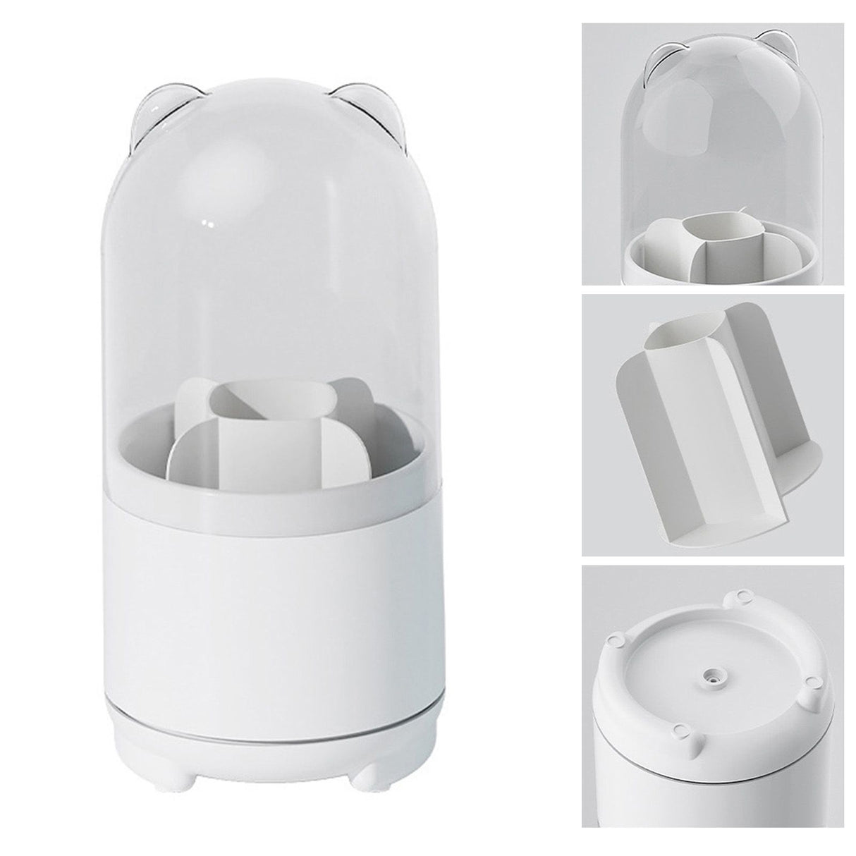 Makeup Brush Storage Container 360 Degree Rotating Dust Prevention Transparent Lid Large Capacity Makeup Brush Holder White