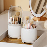 Makeup Brush Storage Container 360 Degree Rotating Dust Prevention Transparent Lid Large Capacity Makeup Brush Holder White