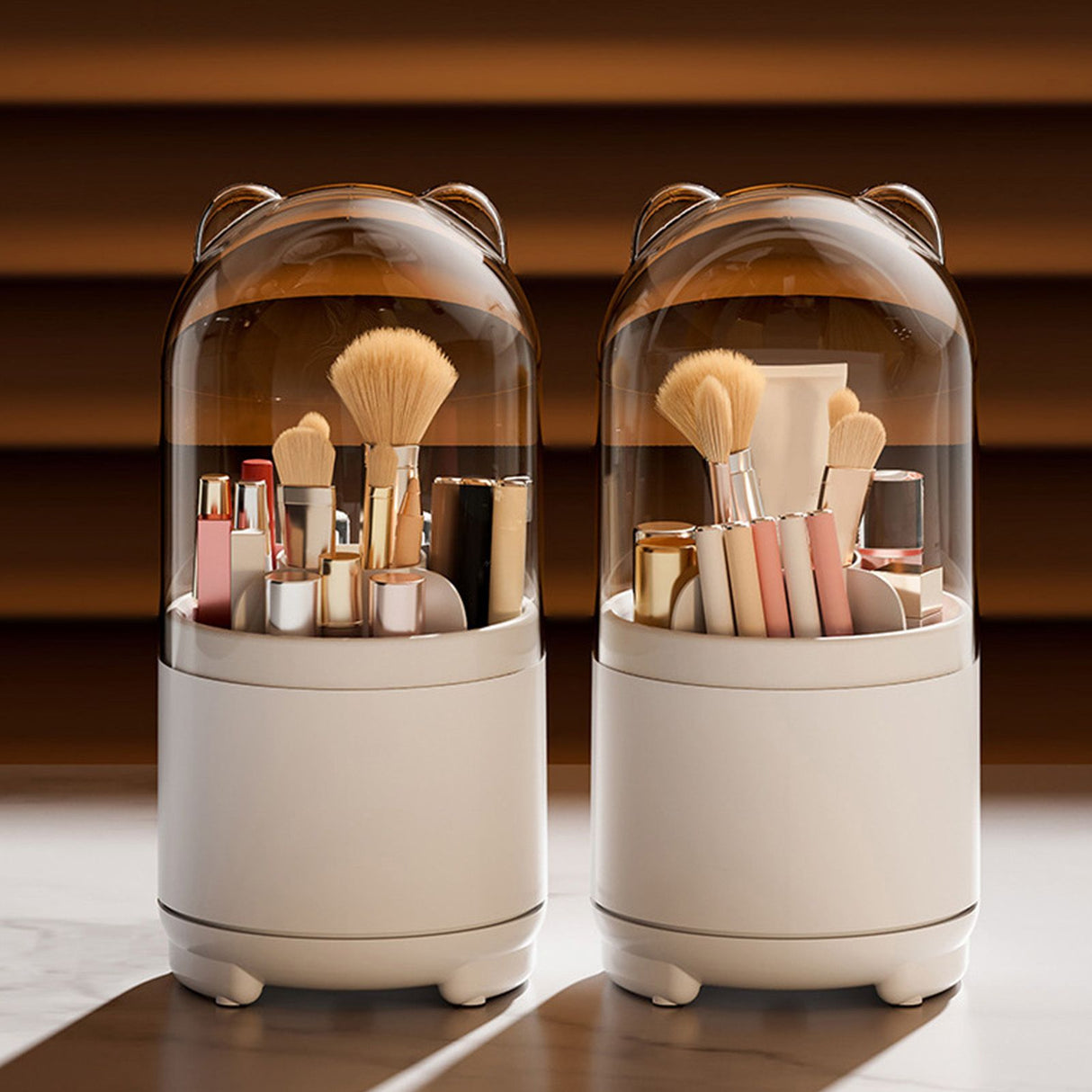 Makeup Brush Storage Container 360 Degree Rotating Dust Prevention Transparent Lid Large Capacity Makeup Brush Holder White