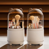Makeup Brush Storage Container 360 Degree Rotating Dust Prevention Transparent Lid Large Capacity Makeup Brush Holder White