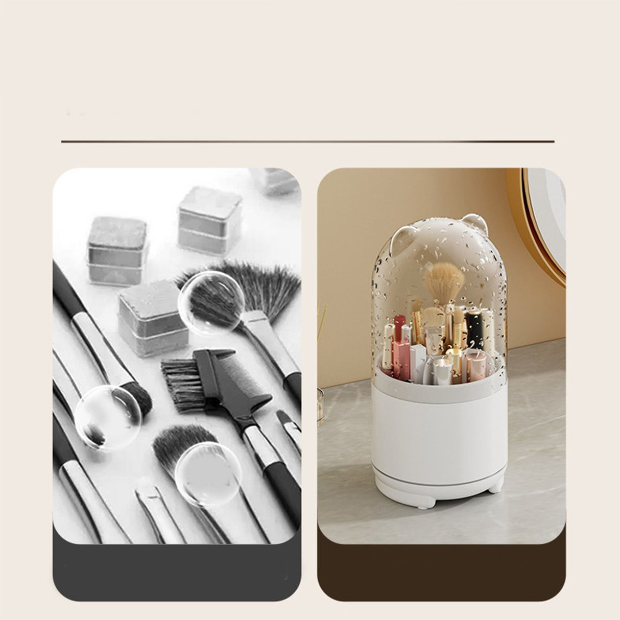 Makeup Brush Storage Container 360 Degree Rotating Dust Prevention Transparent Lid Large Capacity Makeup Brush Holder White