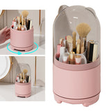 Makeup Brush Storage Container 360 Degree Rotating Dust Prevention Transparent Lid Large Capacity Makeup Brush Holder Pink