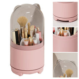 Makeup Brush Storage Container 360 Degree Rotating Dust Prevention Transparent Lid Large Capacity Makeup Brush Holder Pink