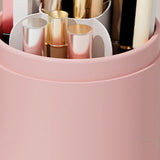 Makeup Brush Storage Container 360 Degree Rotating Dust Prevention Transparent Lid Large Capacity Makeup Brush Holder Pink - Close-Up Angle