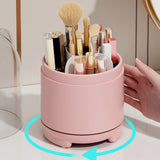Makeup Brush Storage Container 360 Degree Rotating Dust Prevention Transparent Lid Large Capacity Makeup Brush Holder Pink