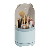Makeup Brush Storage Container 360 Degree Rotating Dust Prevention Transparent Lid Large Capacity Makeup Brush Holder Blue