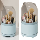 Makeup Brush Storage Container 360 Degree Rotating Dust Prevention Transparent Lid Large Capacity Makeup Brush Holder Blue - Side View